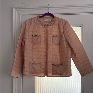 Chico’s Pink Quilted Beaded Jacket size 3 which equals a women’s 18